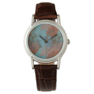 Turquoise and Rust Marble Abstract Watch