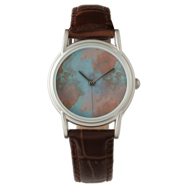 Turquoise and Rust Marble Abstract Watch (Front)