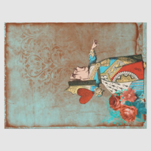 Turquoise and Rust Queen of Hearts Decoupage Tissue Paper