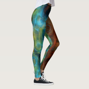 Turquoise and rust smoke marble Abstract Leggings