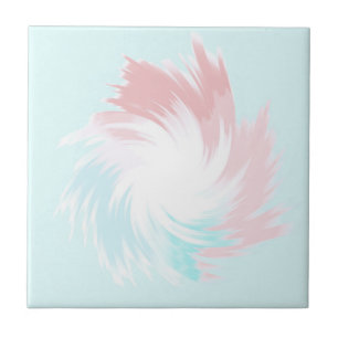Turquoise and Salmon Pastel Spinning Shape Ceramic Tile