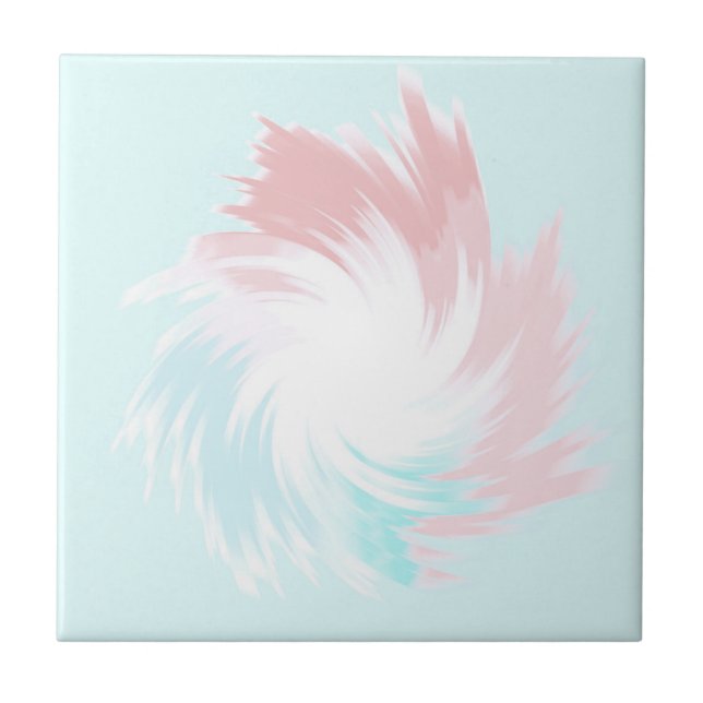 Turquoise and Salmon Pastel Spinning Shape Ceramic Tile (Front)