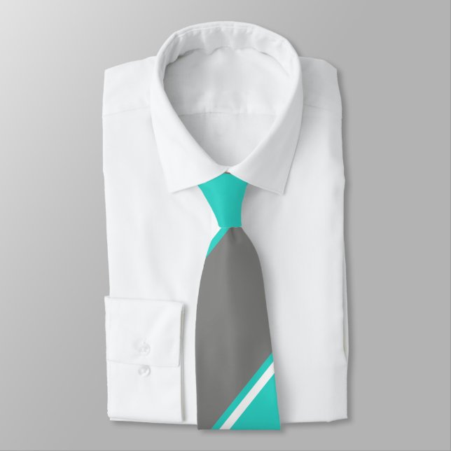 Turquoise and Silver-Coloured Tie (Tied)