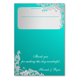 Turquoise and Silver Floral Lace Design Table Number