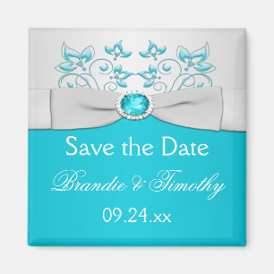 Turquoise and Silver Floral Save the Date Magnet