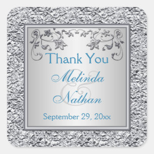 Turquoise and Silver Floral Wedding Favour Sticker