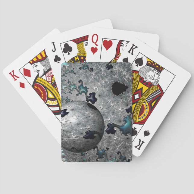 Turquoise and Silver Mandelbrot Playing Cards (Back)