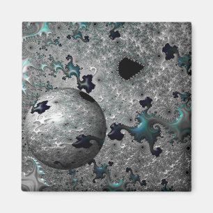 Turquoise and Silver Mandelbrot with Sphere Magnet