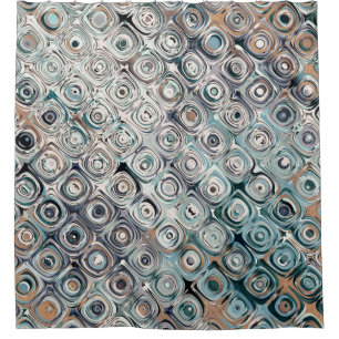 Turquoise And Tan Circles Pattern Shower Curtain