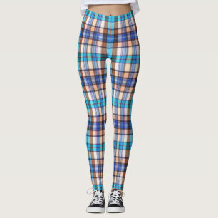 Turquoise and Tan Plaid Leggings
