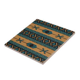 Turquoise And Tan Southwest Aztec Pattern Ceramic Tile