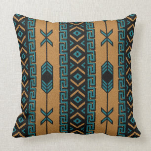 Turquoise And Tan Southwest Tribal Aztec Pattern Cushion