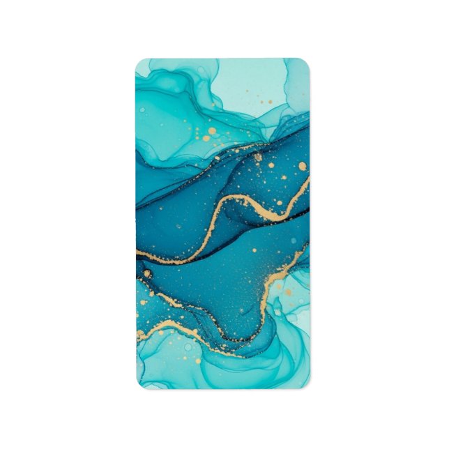 Turquoise and Teal Alcohol Ink Abstract with Gold  Label (Front)