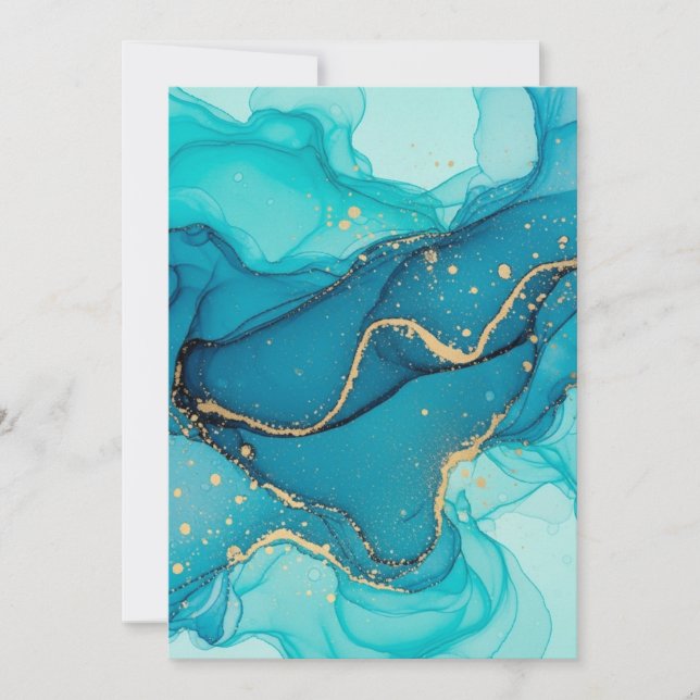 Turquoise and Teal Alcohol Ink Abstract with Gold  Thank You Card (Front)
