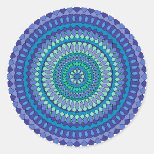 Turquoise and teal blue mandala pattern classic round sticker