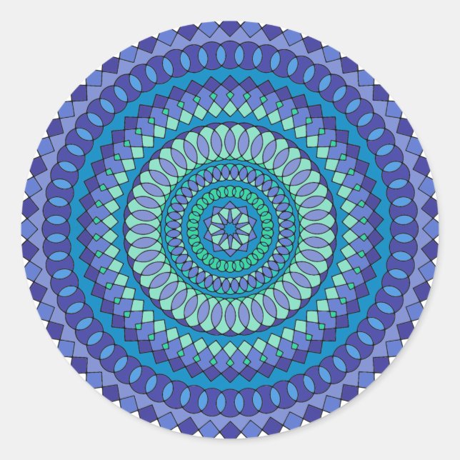 Turquoise and teal blue mandala pattern classic round sticker (Front)