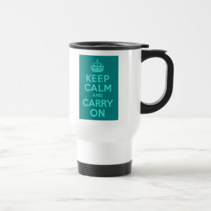 Turquoise and Teal Keep Calm and Carry On Travel Mug