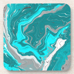 Turquoise and Teal Marble Fluid Art    Coaster