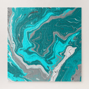 Turquoise and Teal Marble Fluid Art   Jigsaw Puzzle
