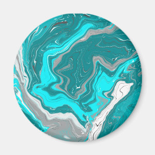 Turquoise and Teal Marble Fluid Art Magnet