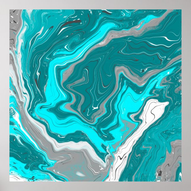 Turquoise and Teal Marble Fluid Art   Poster (Front)