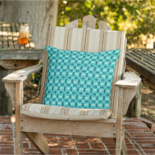 Turquoise and Teal Shibori Plaid Cushion