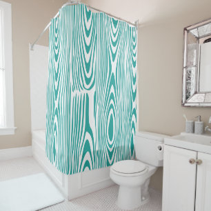 Turquoise And White Abstract Wood Grain Pattern Shower Curtain