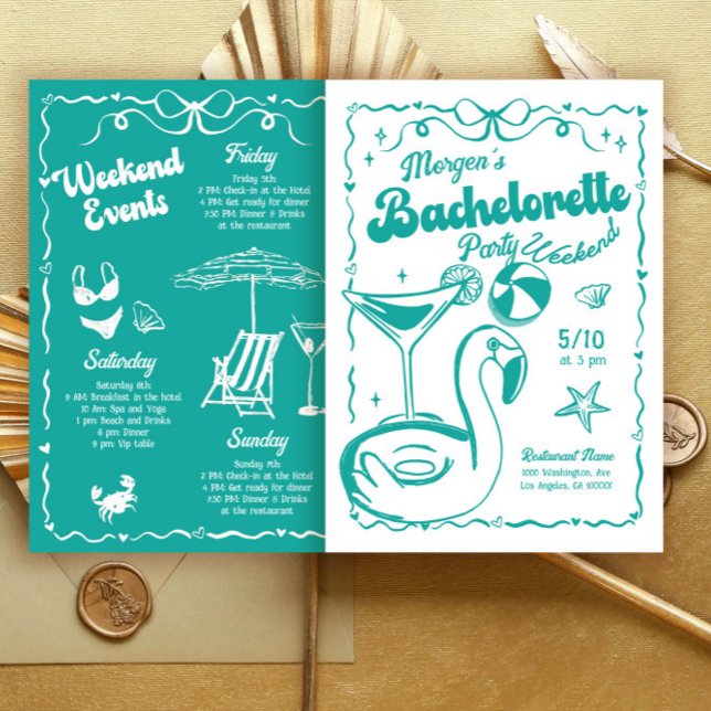 Turquoise and White Bachelorette Weekend Party Invitation (Creator Uploaded)