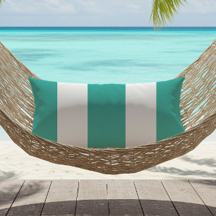Turquoise and White Cabana Stripes Outdoor Lumbar Cushion
