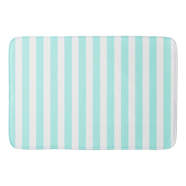 Turquoise and white candy stripes bath mat (Front)