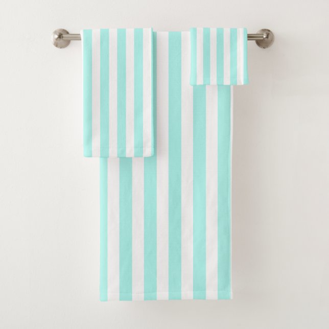 Turquoise and white candy stripes bath towel set (Insitu)