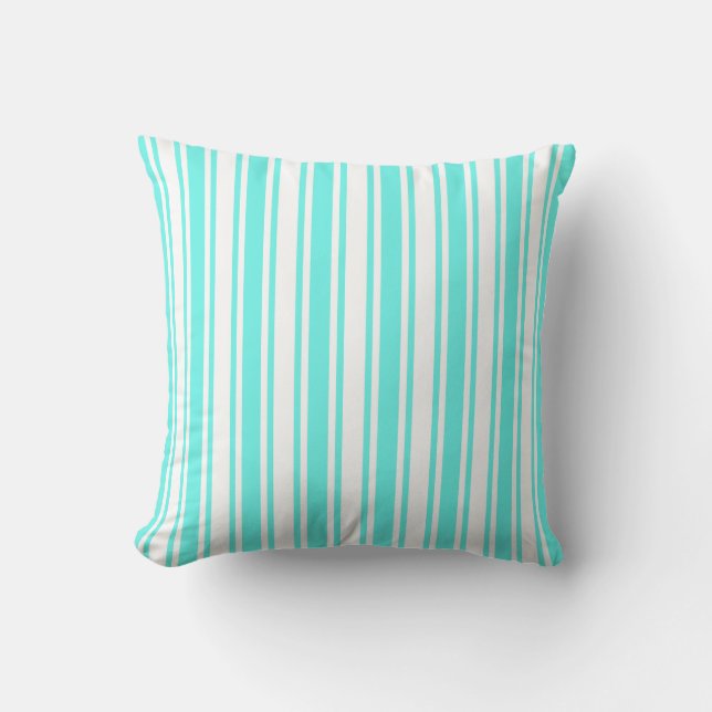 Turquoise and white candy stripes cushion (Front)