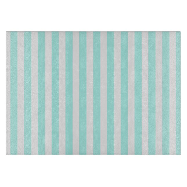 Turquoise and white candy stripes cutting board (Front)