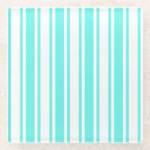 Turquoise and white candy stripes glass coaster