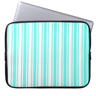 Turquoise and white candy stripes laptop sleeve
