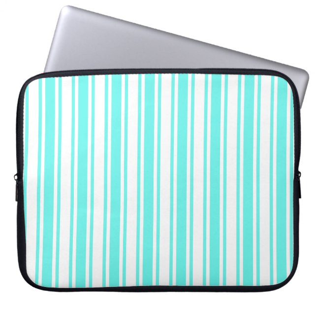 Turquoise and white candy stripes laptop sleeve (Front)