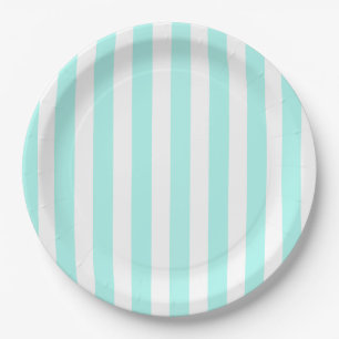 Turquoise and white candy stripes paper plate