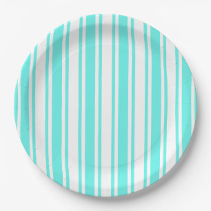 Turquoise and white candy stripes paper plate