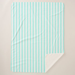 Turquoise and white candy stripes sherpa blanket