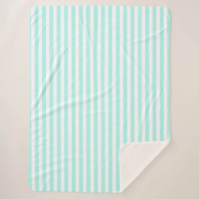 Turquoise and white candy stripes sherpa blanket (Front)