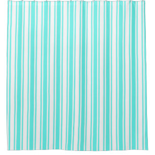 Turquoise and white candy stripes shower curtain
