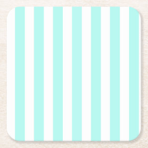 Turquoise and white candy stripes square paper coaster