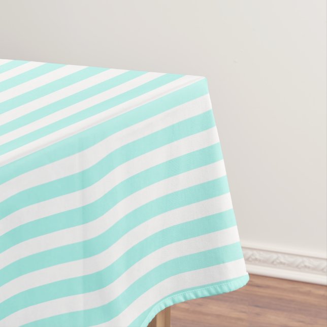 Turquoise and white candy stripes tablecloth (In Situ)