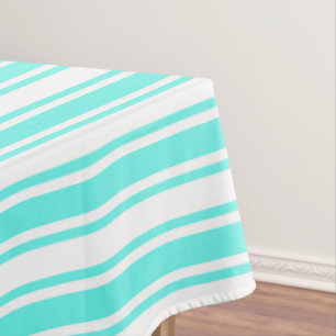 Turquoise and white candy stripes tablecloth