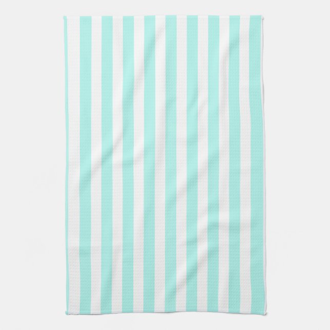 Turquoise and white candy stripes tea towel (Vertical)