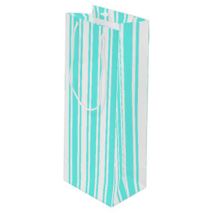 Turquoise and white candy stripes wine gift bag