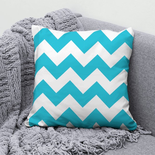 Turquoise and White Chevron Pattern Cushion (A beautiful chevron pattern done in turquoise and white by Valerie's Gallery on Zazzle.)
