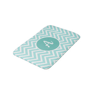 Turquoise and white chevron with monogram bath mat