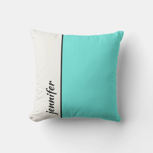 Turquoise and White Colour Block with Your Name Cushion