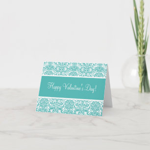 Turquoise and White Damask Valentine's Day Card